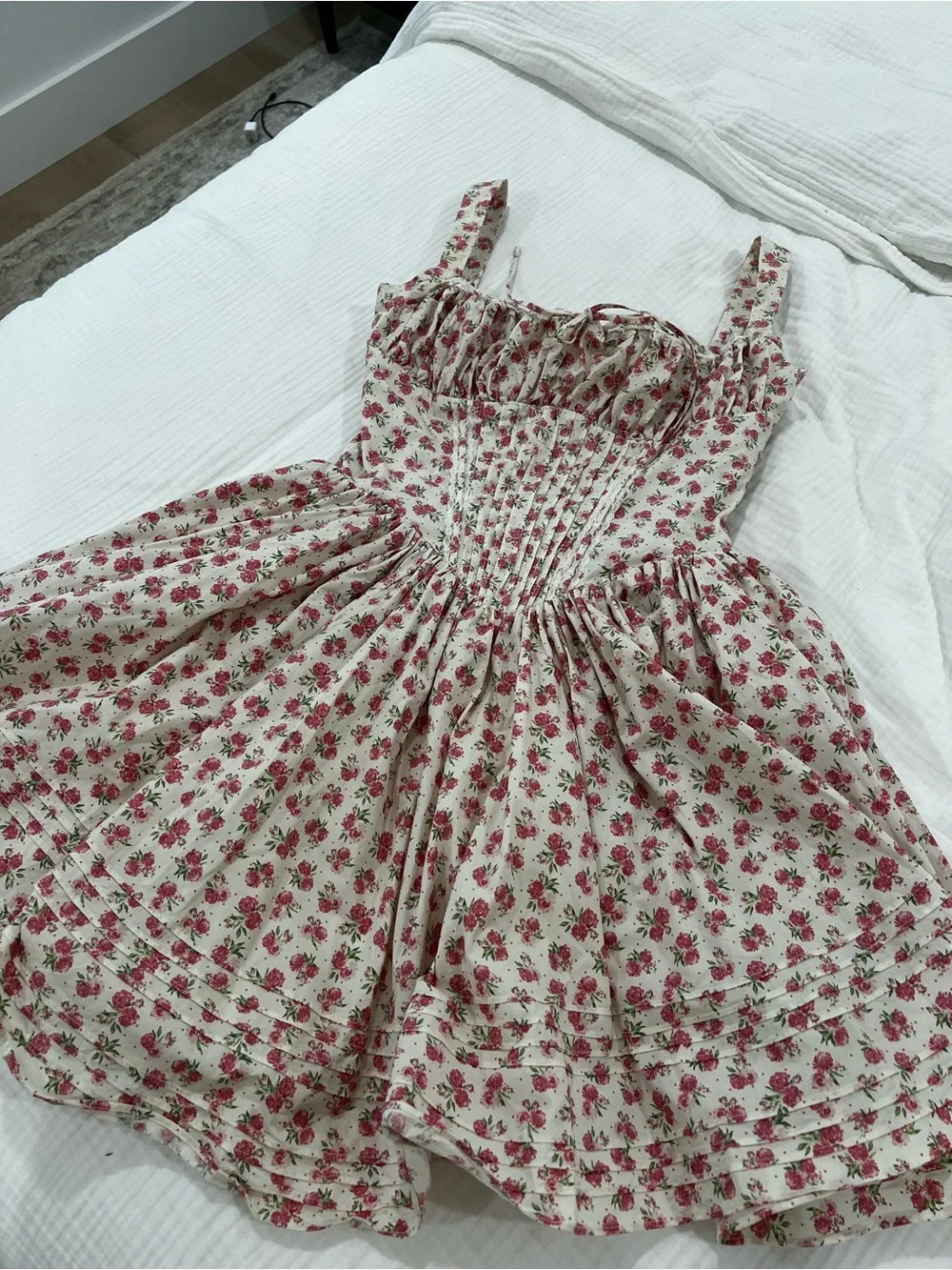 House of Cb Natassia White Rosebud Print Cotton Mini Dress - Picture 3 of 6